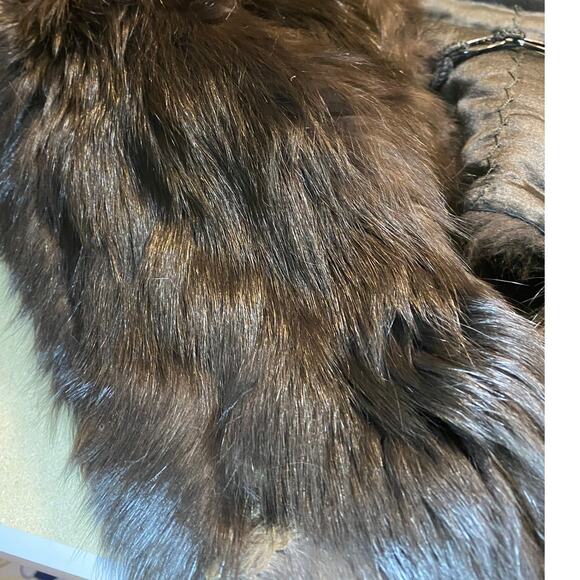 C Vintage Black Fur Stole Cape Wrap Fully Lined Tails Evening Formal